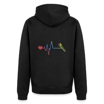 Mikrofon Puls Herzschlag - Unisex Premium Bio Zip Hoodie - Schwarz - Hinten - Nico (187cm)