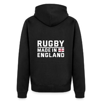 Rugby Made In England Rugby - Unisex Premium Organic Zip Hoodie - black - Back - Nico (187cm)