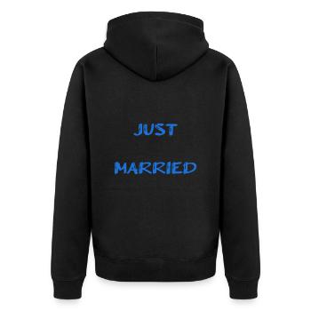 ICH HABE GERADE GEHEIRATET. Junggesellinnenabschied. HEILIGER VALENTINSTAG. PAAR - Unisex Premium Bio Zip Hoodie - Schwarz - Hinten - Nico (187cm)
