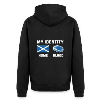 My Identity Scotland Rugby - Unisex Premium Bio Zip Hoodie - Schwarz - Hinten - Nico (187cm)