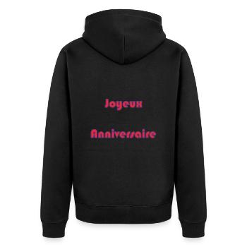 ALLES GUTE ZUM GEBURTSTAG. ALLES GUTE ZUM GEBURTSTAG. JAHRESTAG. - Unisex Premium Bio Zip Hoodie - Schwarz - Hinten - Nico (187cm)