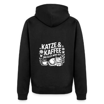 Katze und Kaffee ist alles was ich brauche - Unisex Premium Bio Zip Hoodie - Schwarz - Hinten - Nico (187cm)