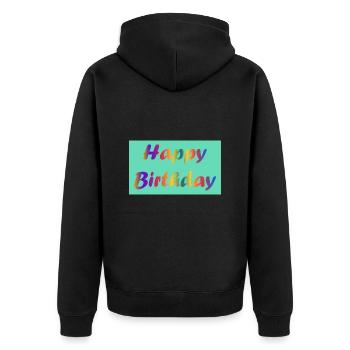 ALLES GUTE ZUM GEBURTSTAG!. ALLES GUTE ZUM GEBURTSTAG!. JAHRESTAG. - Unisex Premium Bio Zip Hoodie - Schwarz - Hinten - Nico (187cm)