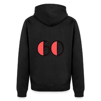 60. 60 JAHRE. 60-JÄHRIGES JUBILÄUM. 60-JÄHRIGES JUBILÄUM - Unisex Premium Bio Zip Hoodie - Schwarz - Hinten - Nico (187cm)