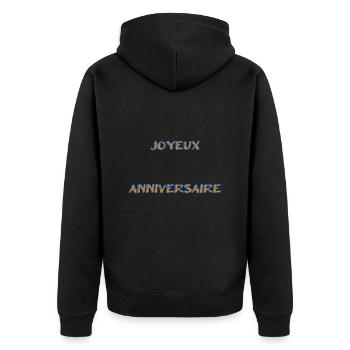 ALLES GUTE ZUM GEBURTSTAG. ALLES GUTE ZUM GEBURTSTAG. JAHRESTAG. - Unisex Premium Bio Zip Hoodie - Schwarz - Hinten - Nico (187cm)