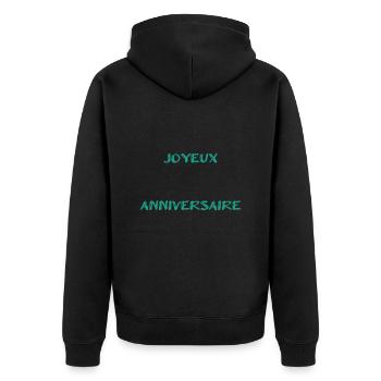 ALLES GUTE ZUM GEBURTSTAG. ALLES GUTE ZUM GEBURTSTAG. JAHRESTAG. - Unisex Premium Bio Zip Hoodie - Schwarz - Hinten - Nico (187cm)