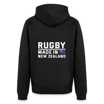 Rugby Made In New Zealand Rugby - Unisex Premium Bio Zip Hoodie - Schwarz - Hinten - Nico (187cm)