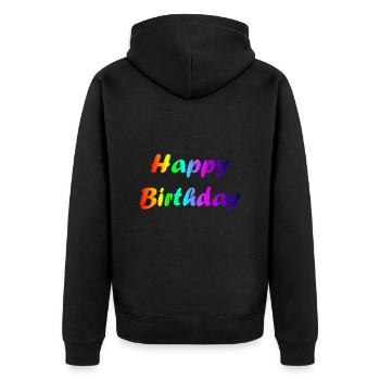 HAPPY BIRTHDAY. JOYEUX ANNIVERSAIRE. ANNIVERSAIRE. - Veste à capuche bio Premium Unisexe - noir - Dos - Nico (187cm)