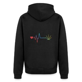 Hanf Blatt Puls Herzschlag Cannabis - Unisex Premium Bio Zip Hoodie - Schwarz - Hinten - Nico (187cm)