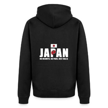 No Helmets No Pads Just Balls Japan Rugby - Unisex Premium Bio Zip Hoodie - Schwarz - Hinten - Nico (187cm)
