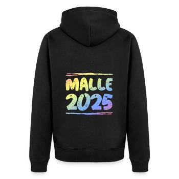 Malle 2025 Bunt - Unisex Premium Bio Zip Hoodie - Schwarz - Hinten - Nico (187cm)