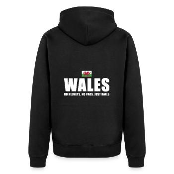 No Helmets No Pads Just Balls Wales Rugby - Unisex Premium Organic Zip Hoodie - black - Back - Nico (187cm)