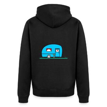 CARAVANE. VAN. CAMPING CAR. CAMPING. ETE. HUMOUR. - Veste à capuche bio Premium Unisexe - noir - Dos - Nico (187cm)