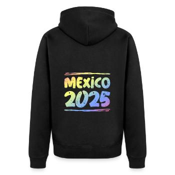 Mexiko 2025 Bunt - Unisex Premium Bio Zip Hoodie - Schwarz - Hinten - Nico (187cm)