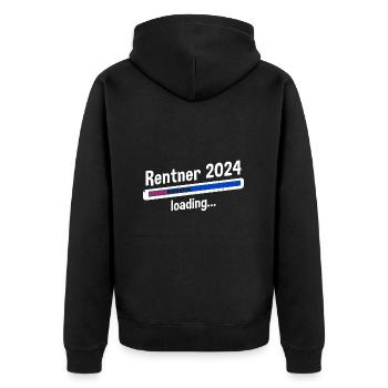 Rentner 2024 Loading... Rente 2024 - Unisex Premium Bio Zip Hoodie - Schwarz - Hinten - Nico (187cm)