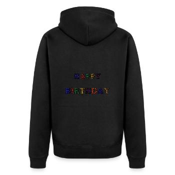 ALLES GUTE ZUM GEBURTSTAG. ALLES GUTE ZUM GEBURTSTAG. JAHRESTAG. - Unisex Premium Bio Zip Hoodie - Schwarz - Hinten - Nico (187cm)