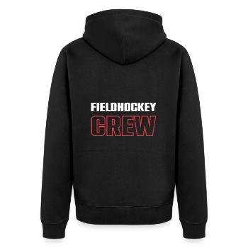 Fieldhockey Crew - Unisex Premium Bio Zip Hoodie - Schwarz - Hinten - Nico (187cm)