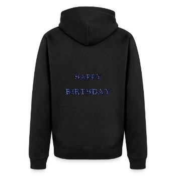 ALLES GUTE ZUM GEBURTSTAG. ALLES GUTE ZUM GEBURTSTAG. JAHRESTAG. - Unisex Premium Bio Zip Hoodie - Schwarz - Hinten - Nico (187cm)
