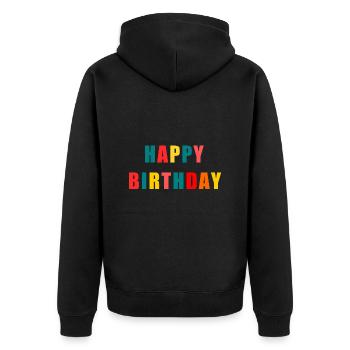 ALLES GUTE ZUM GEBURTSTAG. ALLES GUTE ZUM GEBURTSTAG. JAHRESTAG. - Unisex Premium Bio Zip Hoodie - Schwarz - Hinten - Nico (187cm)