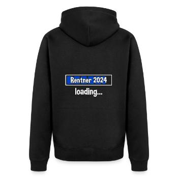 Rentner 2024 Loading... Rente 2024 - Unisex Premium Bio Zip Hoodie - Schwarz - Hinten - Nico (187cm)