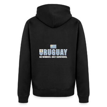 Uruguay No Winners Only Survivors Uruguay Rugby - Unisex Premium Organic Zip Hoodie - black - Back - Nico (187cm)