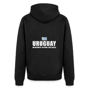 No Helmets No Pads Just Balls Uruguay Rugby - Unisex Premium Bio Zip Hoodie - Schwarz - Hinten - Nico (187cm)