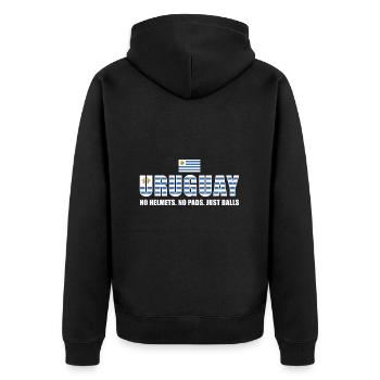 No Helmets No Pads Just Balls Uruguay Rugby - Unisex Premium Bio Zip Hoodie - Schwarz - Hinten - Nico (187cm)