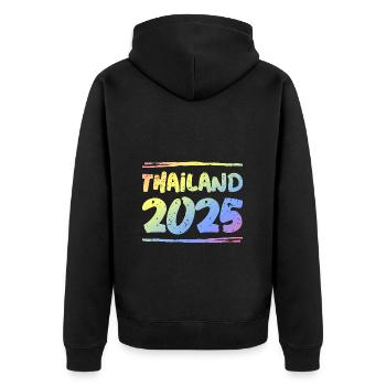 Thailand 2025 Bunt - Unisex Premium Bio Zip Hoodie - Schwarz - Hinten - Nico (187cm)