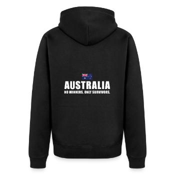 No Winners Only Survivors Australia Rugby - Unisex Premium Organic Zip Hoodie - black - Back - Nico (187cm)