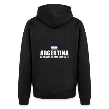No Helmets No Pads Just Balls Argentina Rugby - Unisex Premium Bio Zip Hoodie - Schwarz - Hinten - Nico (187cm)