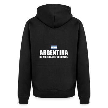 No Winners Only Survivors Argentina Rugby - Unisex Premium Bio Zip Hoodie - Schwarz - Hinten - Nico (187cm)