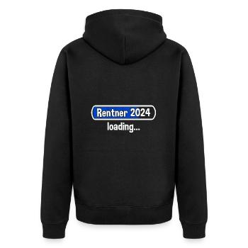 Rentner 2024 Loading... Rente 2024 - Unisex Premium Bio Zip Hoodie - Schwarz - Hinten - Nico (187cm)