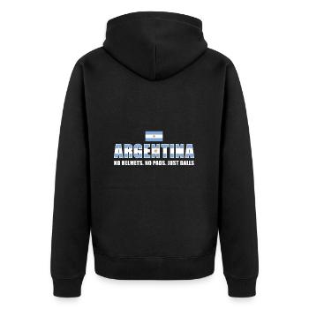 No Helmets No Pads Just Balls Argentina Rugby - Unisex Premium Bio Zip Hoodie - Schwarz - Hinten - Nico (187cm)