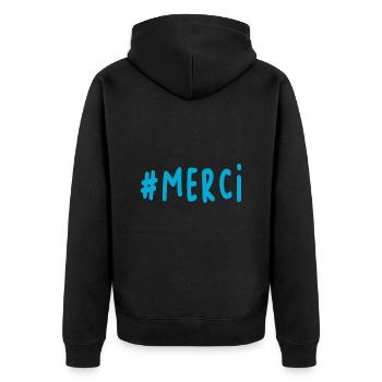 VIELEN DANK. DANKE. VIELEN DANK. JAHRESTAG. GEBURT. - Unisex Premium Bio Zip Hoodie - Schwarz - Hinten - Nico (187cm)