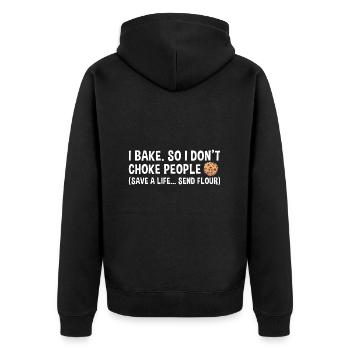 Baking Save A Life... Send Flour Cookie - Unisex Premium Organic Zip Hoodie - black - Back - Nico (187cm)