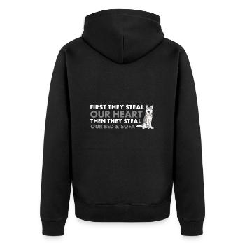 First They Steal Our Heart Siberian Husky - Unisex Premium Bio Zip Hoodie - Schwarz - Hinten - Nico (187cm)