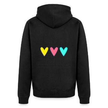 HERZ. HERZ. HEILIGER VALENTINSTAG. LIEBE. LIEBE. WEIHNACHTEN - Unisex Premium Bio Zip Hoodie - Schwarz - Hinten - Nico (187cm)