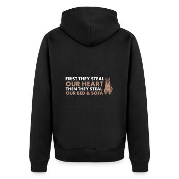 First They Steal Our Heart German Shepherd - Unisex Premium Organic Zip Hoodie - black - Back - Nico (187cm)