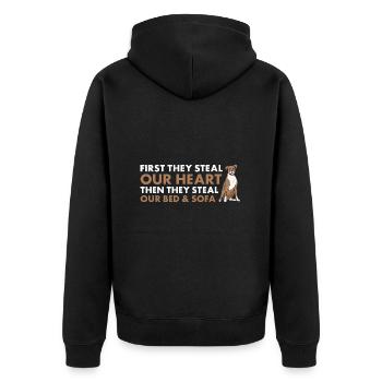 First They Steal Our Heart Boxer - Unisex Premium Bio Zip Hoodie - Schwarz - Hinten - Nico (187cm)