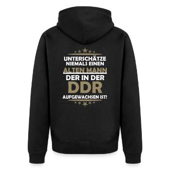 Alter Mann aus der DDR - Unisex Premium Bio Zip Hoodie - Schwarz - Hinten - Nico (187cm)