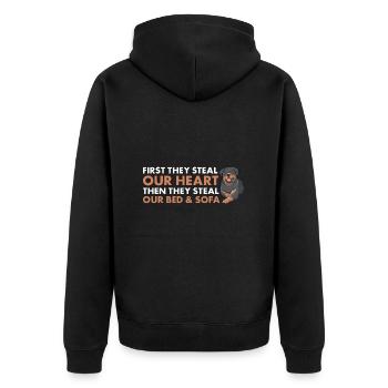 First They Steal Our Heart Rottweiler - Unisex Premium Bio Zip Hoodie - Schwarz - Hinten - Nico (187cm)