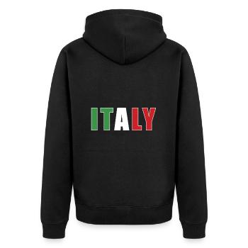 Italy Rugby - Unisex Premium Organic Zip Hoodie - black - Back - Nico (187cm)