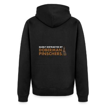 Easily Distracted By Doberman Pinscher - Unisex Premium Organic Zip Hoodie - black - Back - Nico (187cm)