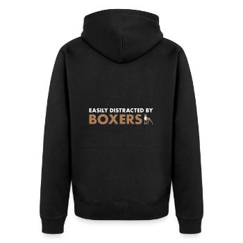 Easily Distracted By Boxer - Unisex Premium Bio Zip Hoodie - Schwarz - Hinten - Nico (187cm)
