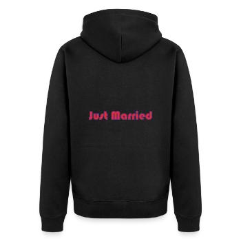 PAAR. ICH HABE GERADE GEHEIRATET. Junggesellinnenabschied. HEILIGER VALENTINSTAG. MARIES - Unisex Premium Bio Zip Hoodie - Schwarz - Hinten - Nico (187cm)
