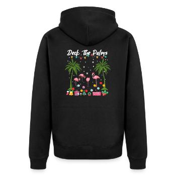 Weihnachtsdeck Die Palmen rosa Flamingos Urlaub - Unisex Premium Bio Zip Hoodie - Schwarz - Hinten - Nico (187cm)