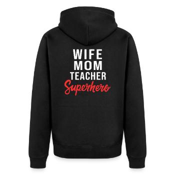 Frau Mama Lehrer Superheld Blumen süße Mütter Tag - Unisex Premium Bio Zip Hoodie - Schwarz - Hinten - Nico (187cm)
