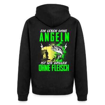Leben Ohne Angeln Grillen Ohne Fleisch Angler - Unisex Premium Bio Zip Hoodie - Schwarz - Hinten - Nico (187cm)