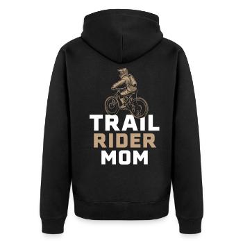 Trail Rider Mama Mountainbike MTB Downhill - Unisex Premium Bio Zip Hoodie - Schwarz - Hinten - Nico (187cm)