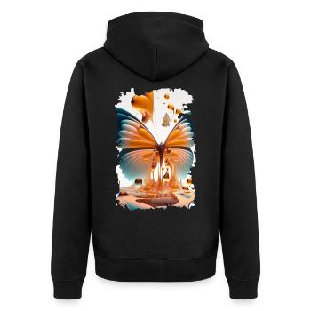 Schmelzender Schmetterling - Unisex Premium Bio Zip Hoodie - Schwarz - Hinten - Nico (187cm)